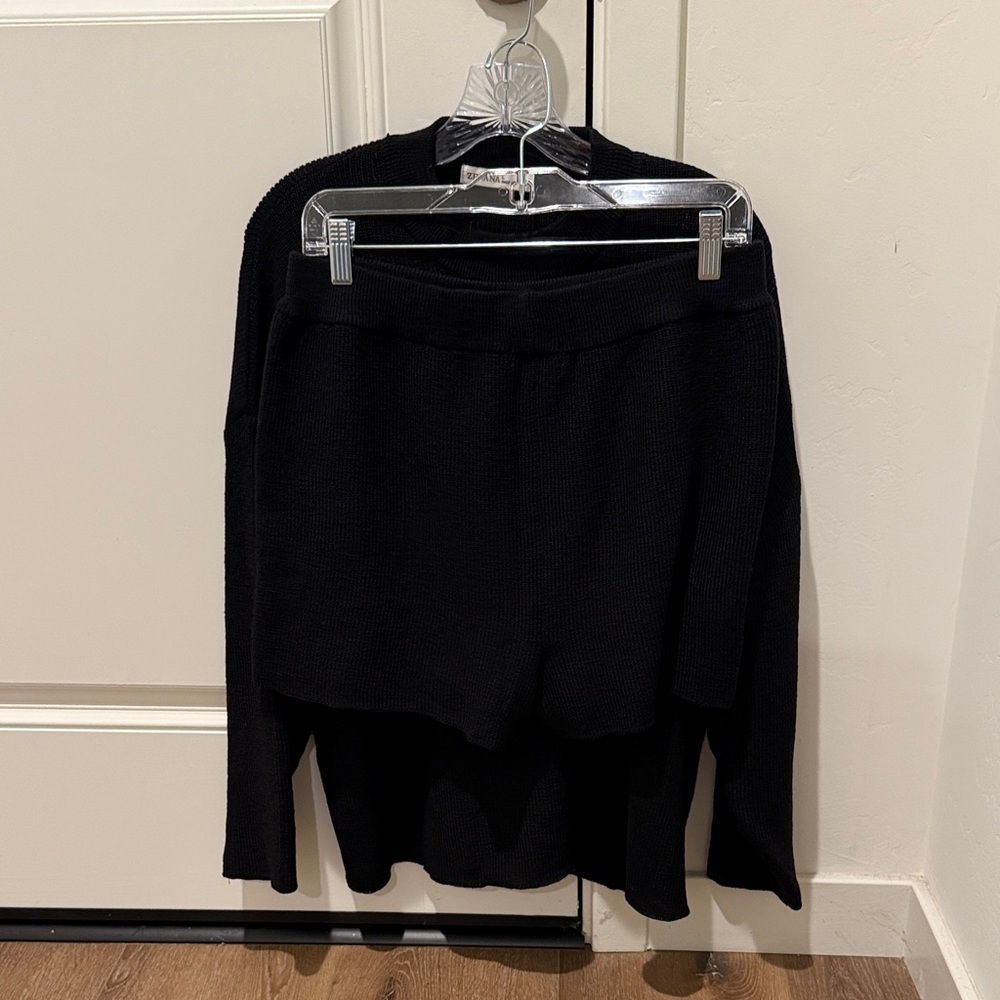 Zenana Black Top and Shorts Set Black New